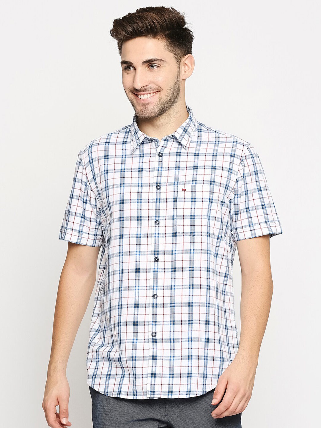 

Basics Men Blue Slim Fit Tartan Checks Opaque Checked Casual Shirt