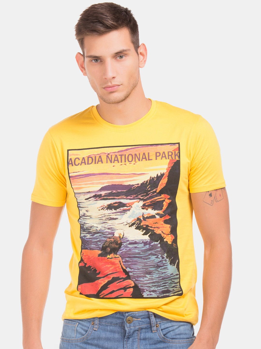 

Newport Men Yellow Printed T-shirt