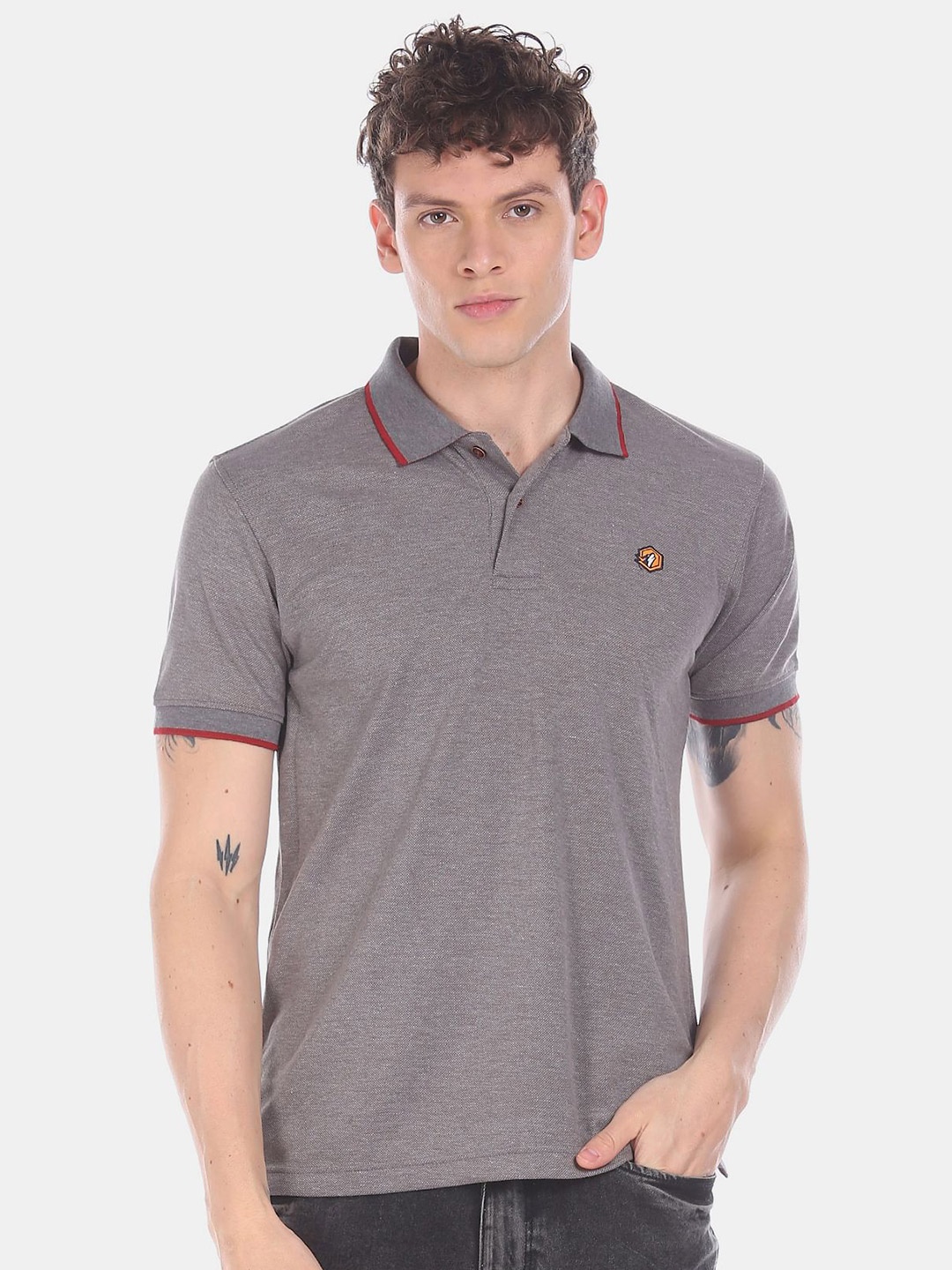 

RUF & TUF Men Grey Polo Collar T-shirt