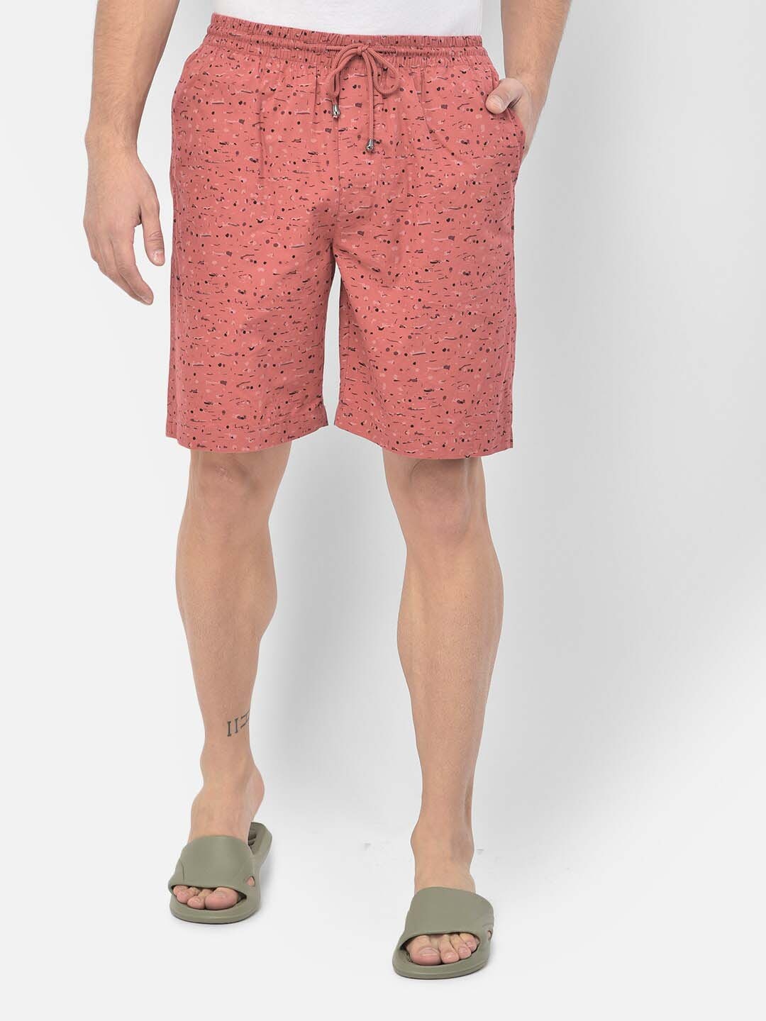 

Crimsoune Club Men Pink & Brown Printed Pure Cotton Lounge Shorts