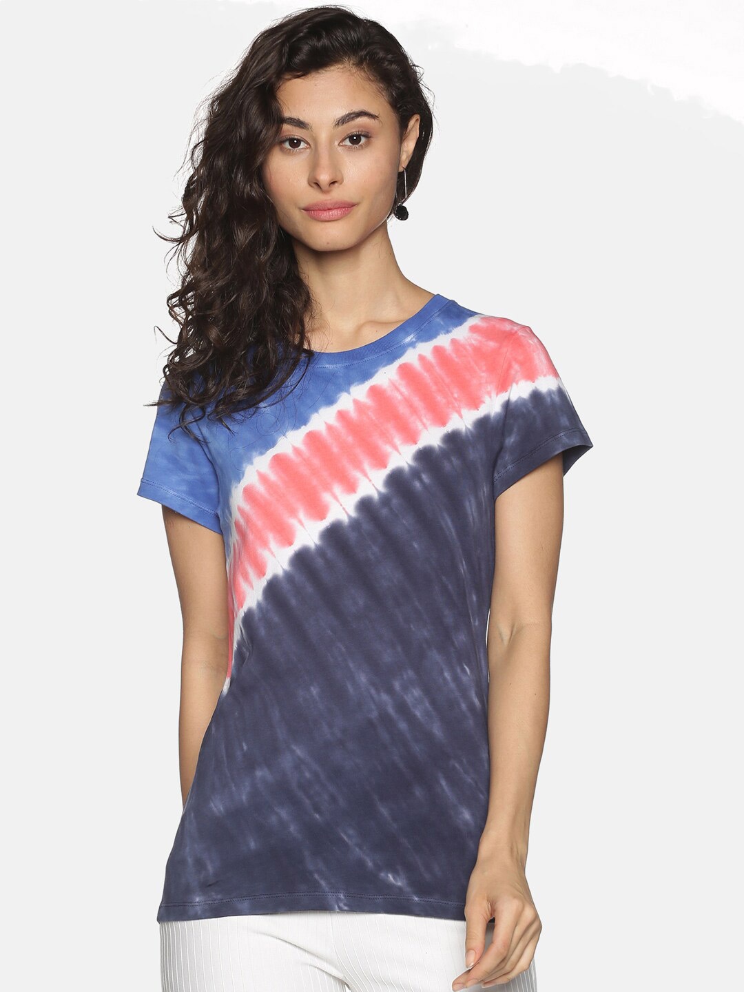 

Steenbok Women Navy Blue & Pink Tie and Dye Dyed T-shirt