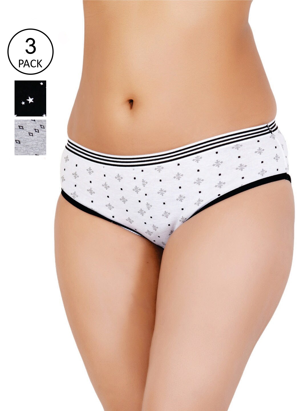 

Reveira Women Pack of 3 Assorted Hipster Briefs 2054-B-S-Black