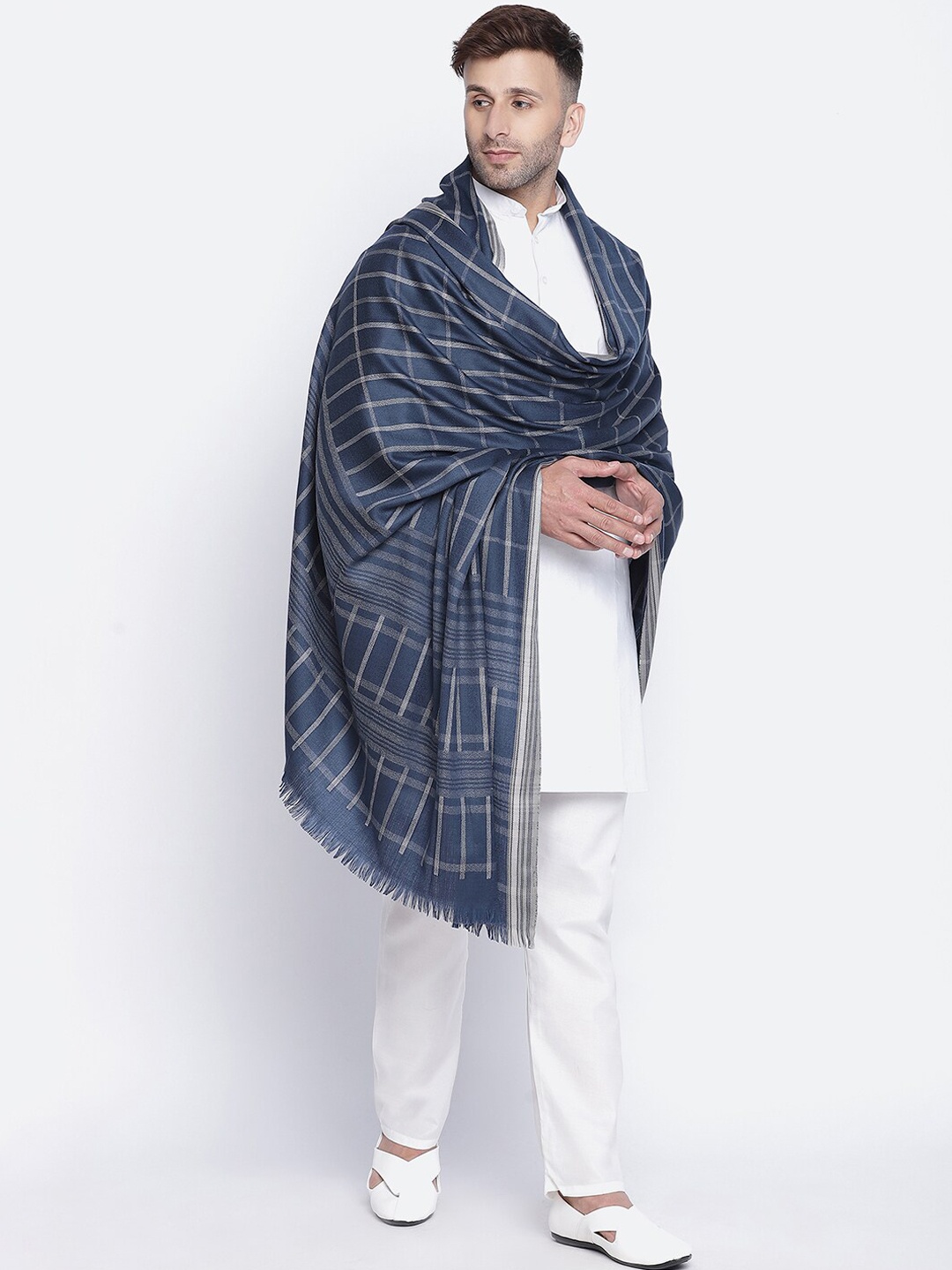 

SHINGORA Men Blue & Grey Woven-Design Woolen Shawl