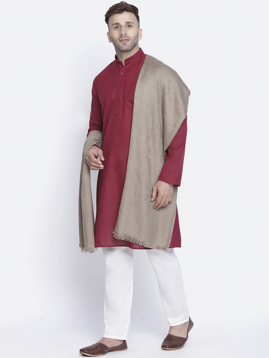 

SHINGORA Men Beige Woven Design Shawl