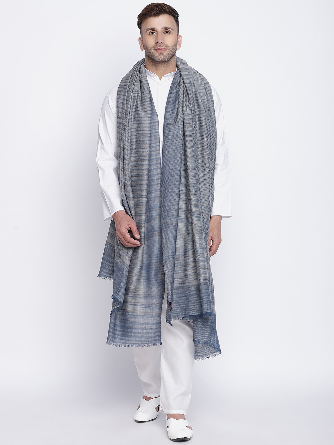 

SHINGORA Men Grey Woven Design Woolen Shawl