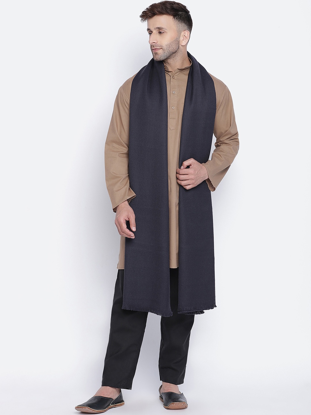 

SHINGORA Men Navy Blue Woven-Design Pure Woolen Shawl