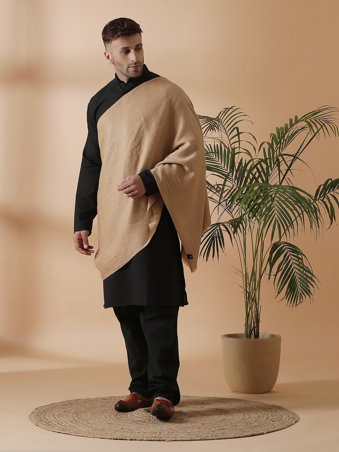 

SHINGORA Men Beige Solid Pure Woolen Shawl
