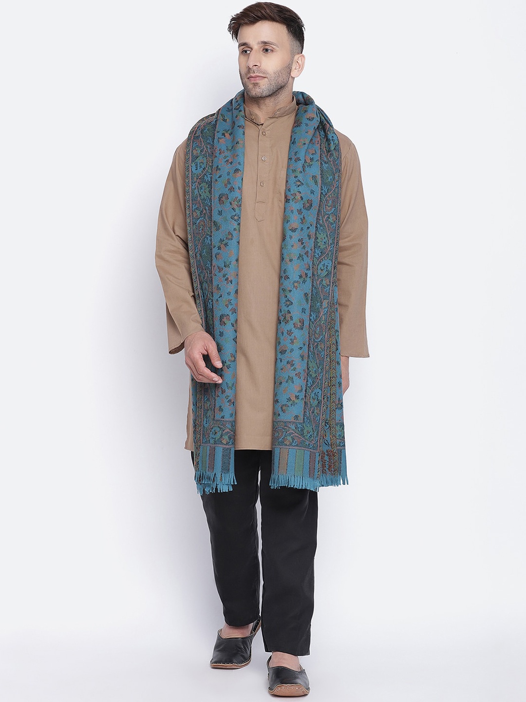 

SHINGORA Men Blue & Beige Woven Design Woolen Shawl