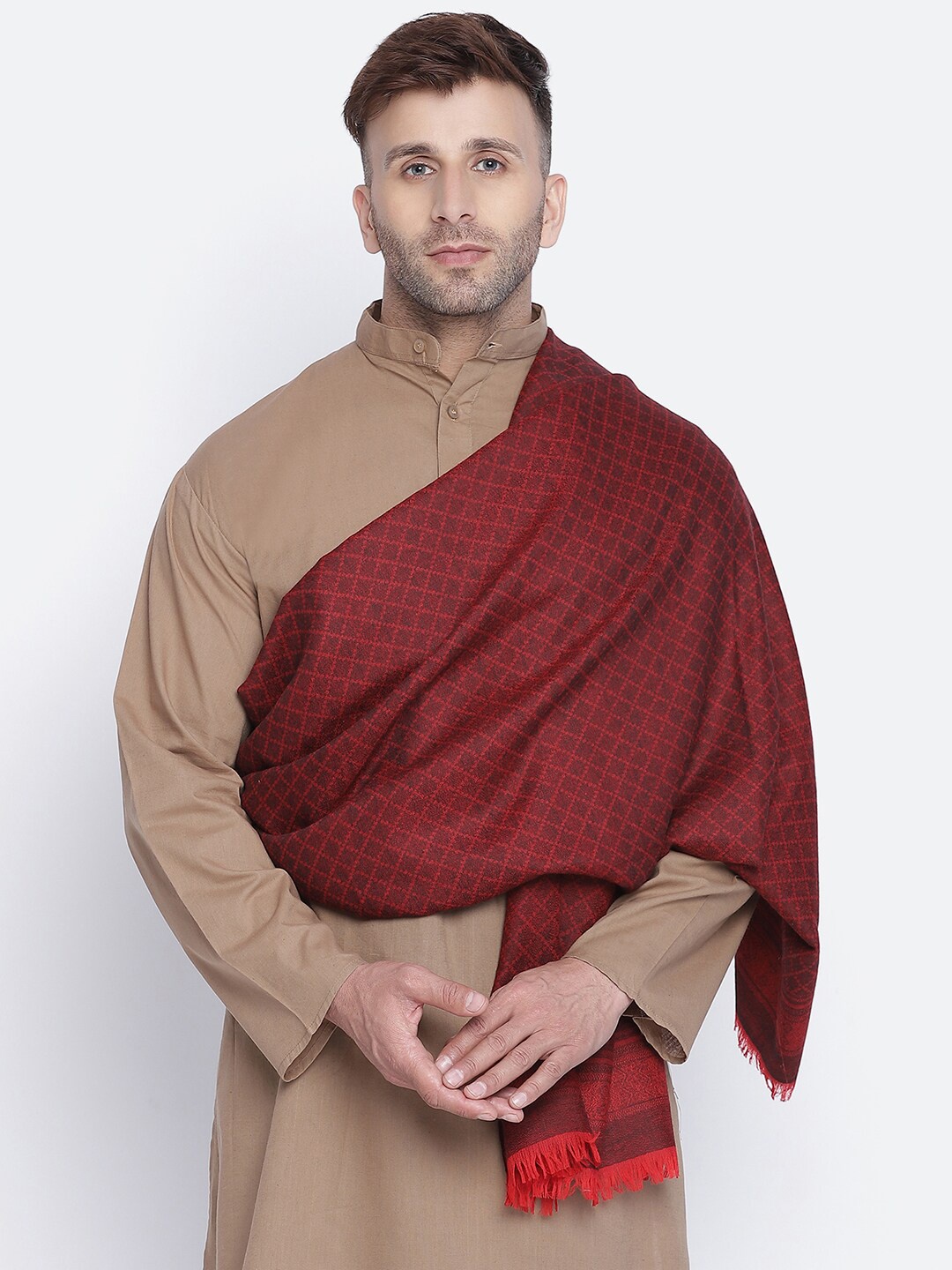 

SHINGORA Men Maroon & Brown Woven-Design Pure Woolen Shawl