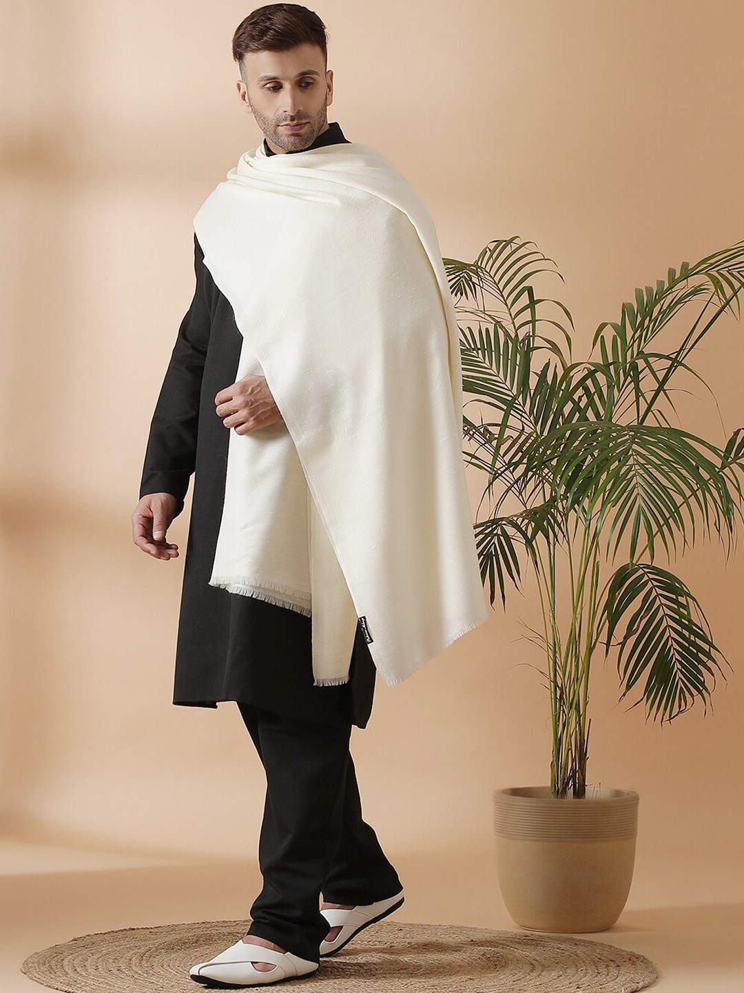 

SHINGORA Men Off White Woven Design Shawl