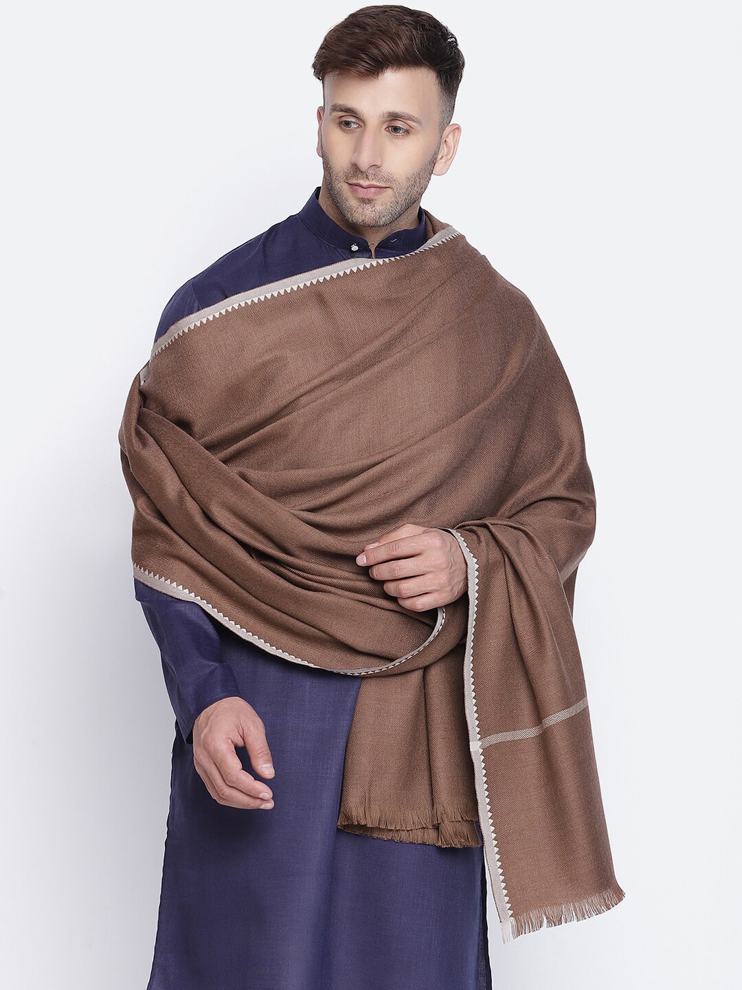 

SHINGORA Men Brown & Off-White Woven-Design Pure Woolen Shawl
