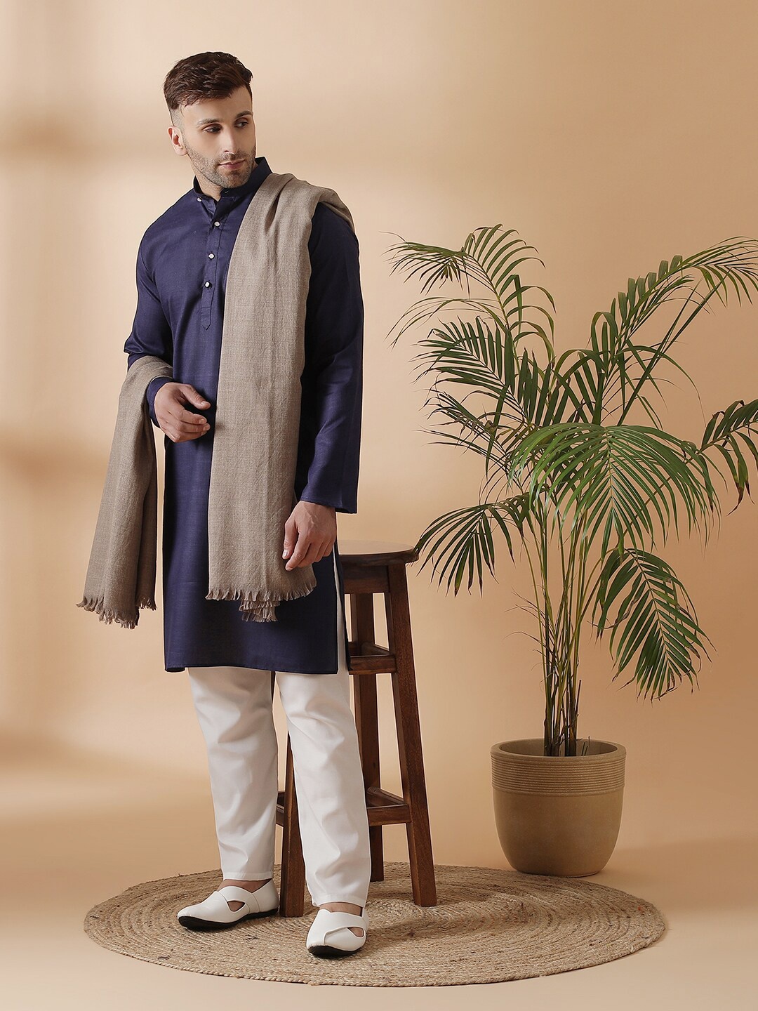 

SHINGORA Men Beige Woven Design Pure Woolen Shawl