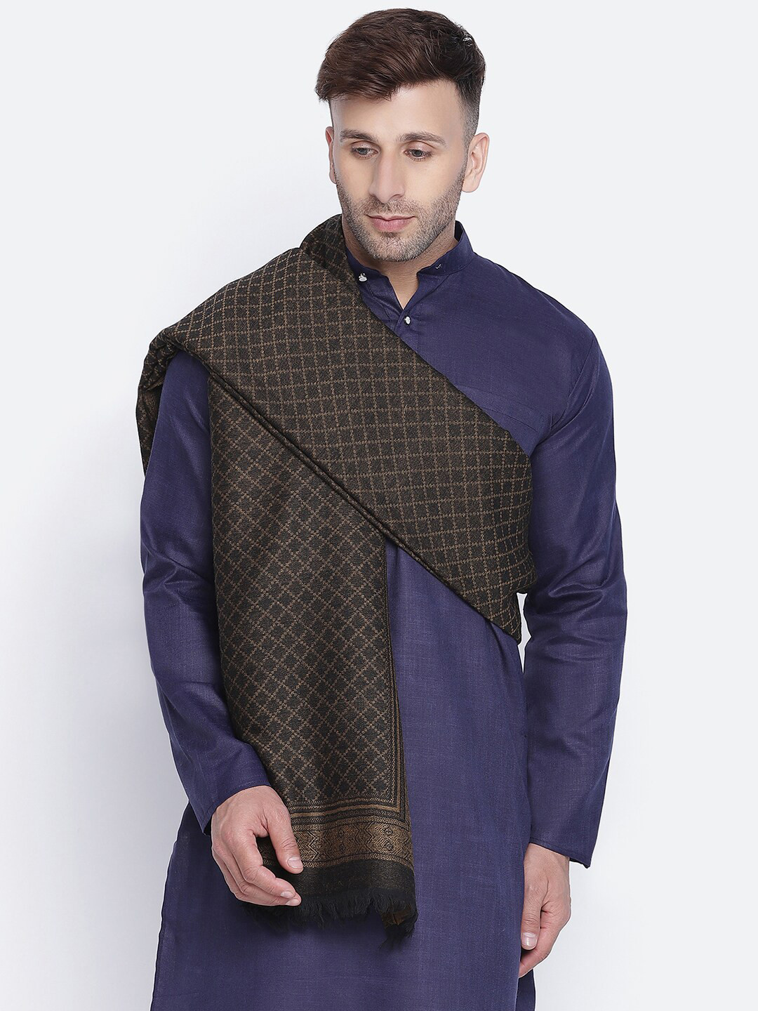 

SHINGORA Men Black Woven Design Woolen Shawl