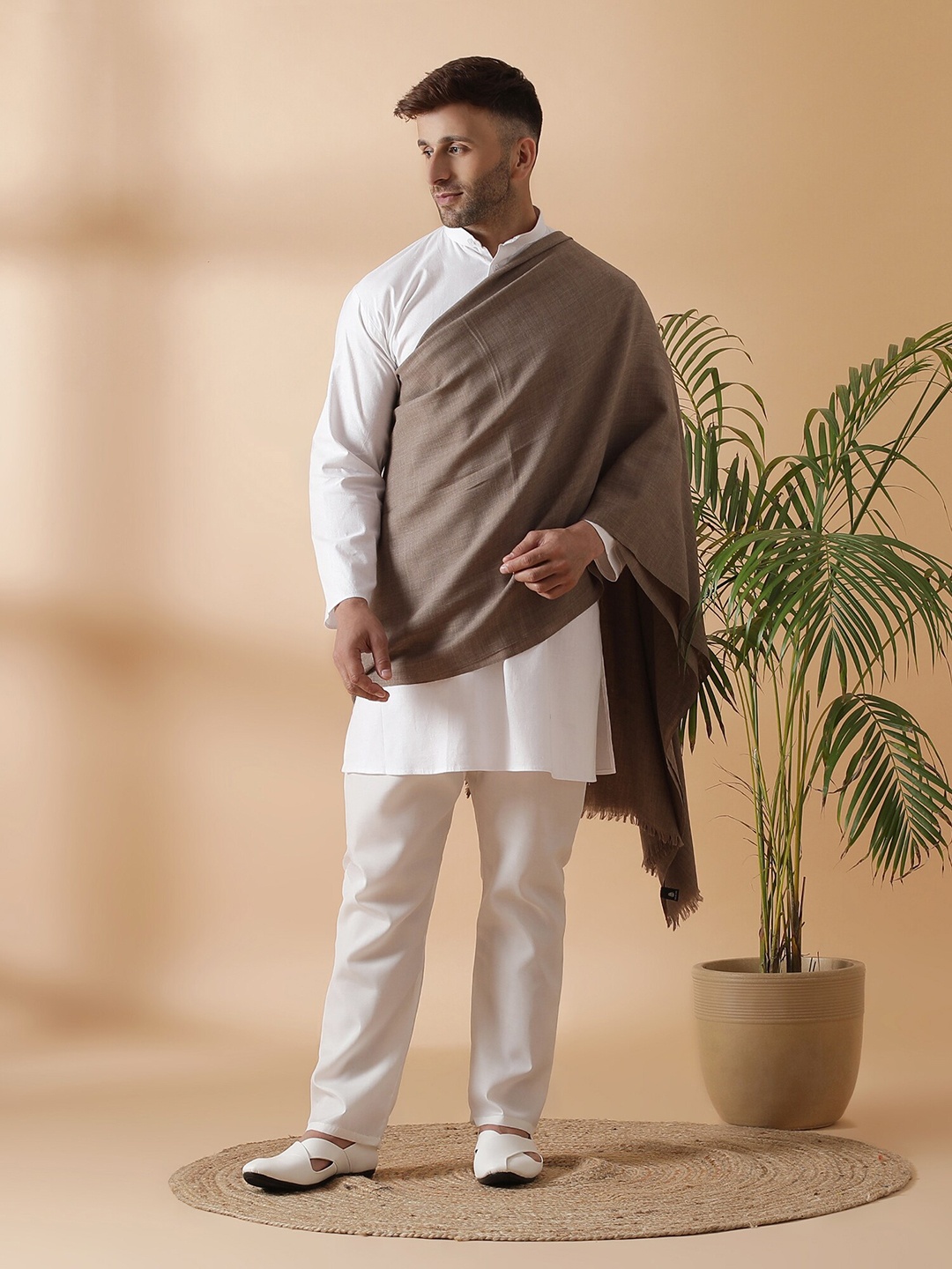

SHINGORA Men Beige Woven-Design Woolen Shawl