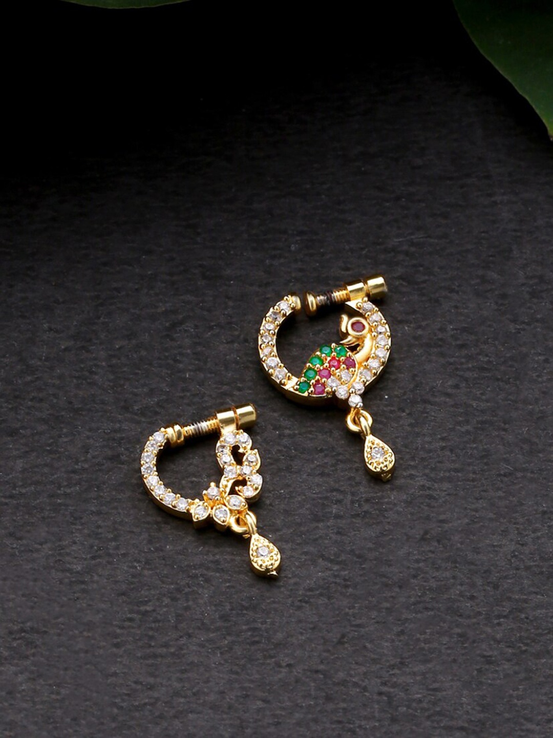 

Yellow Chimes Set Of 2 Gold-Plated & White AD-Studded Marathi Nosepins