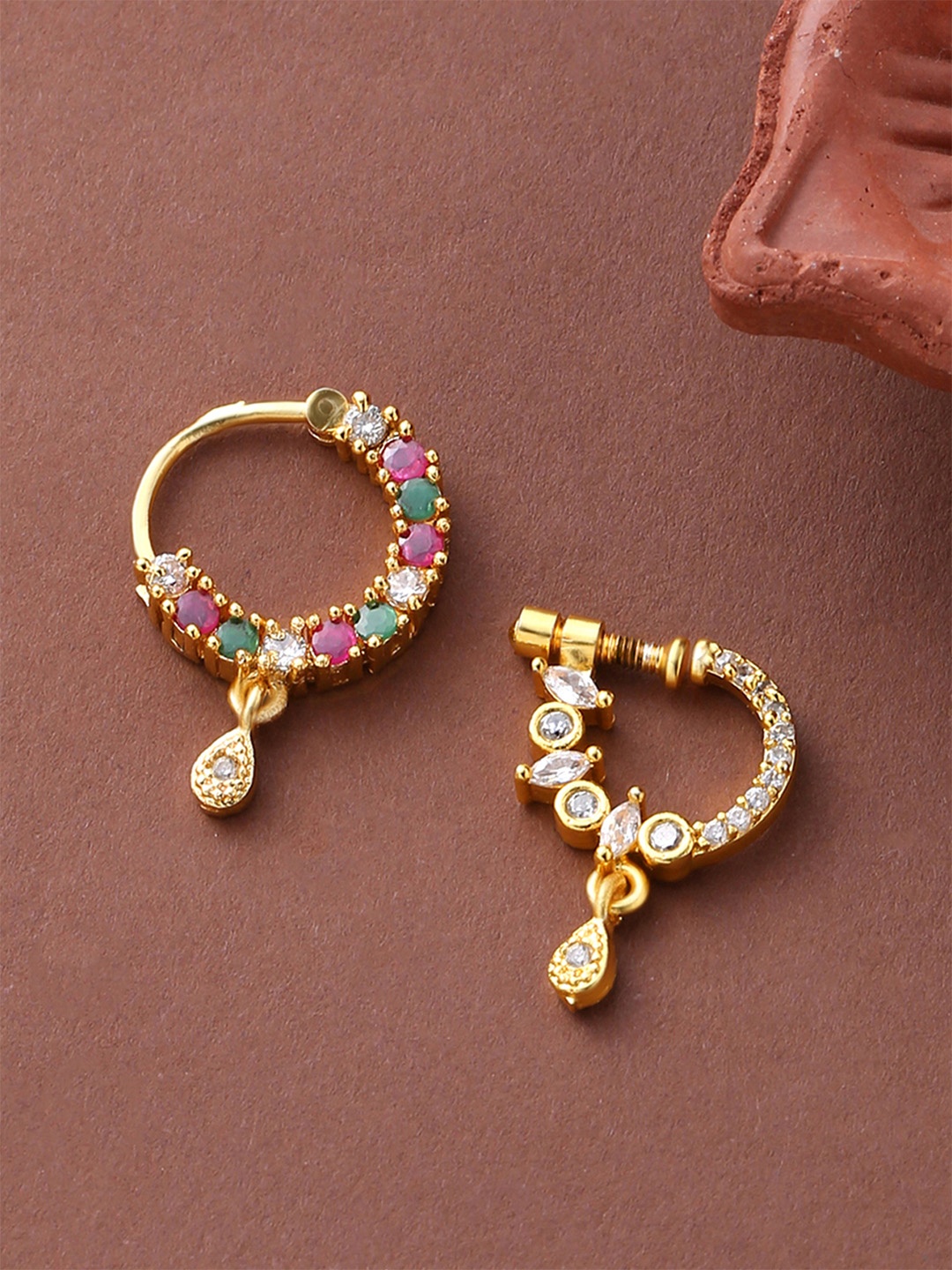

Yellow Chimes Set Of 2 Gold-Plated White & Pink AD-Studded Rings
