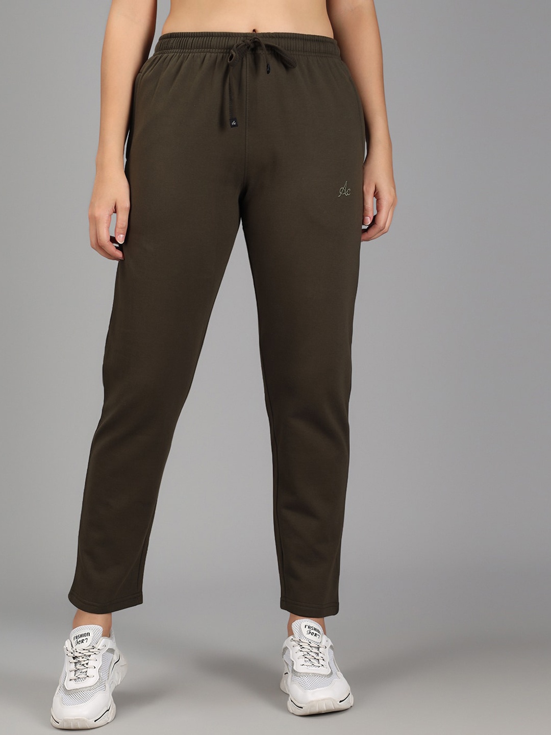 

ANTI CULTURE Women Olive-Green Solid Regular-Fit Track Pants