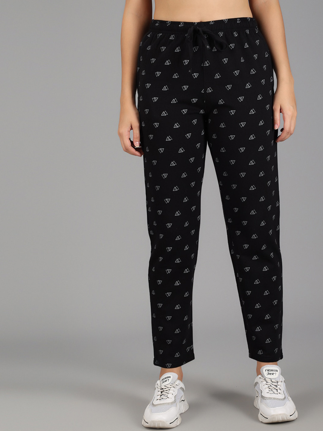 

ANTI CULTURE Women Black & White Printed Cotton Track Pants
