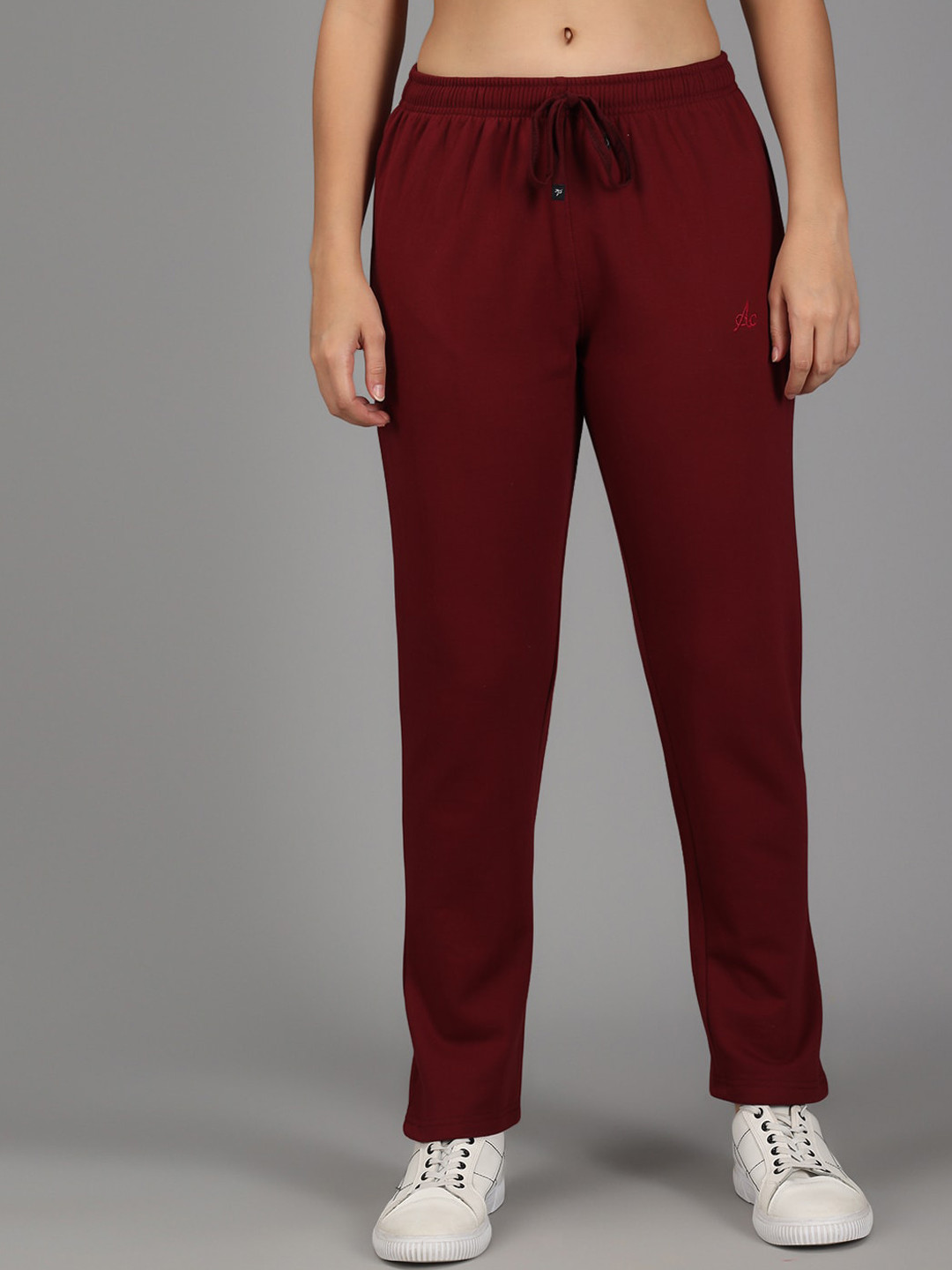 

ANTI CULTURE Women Maroon Solid Cotton Track Pants