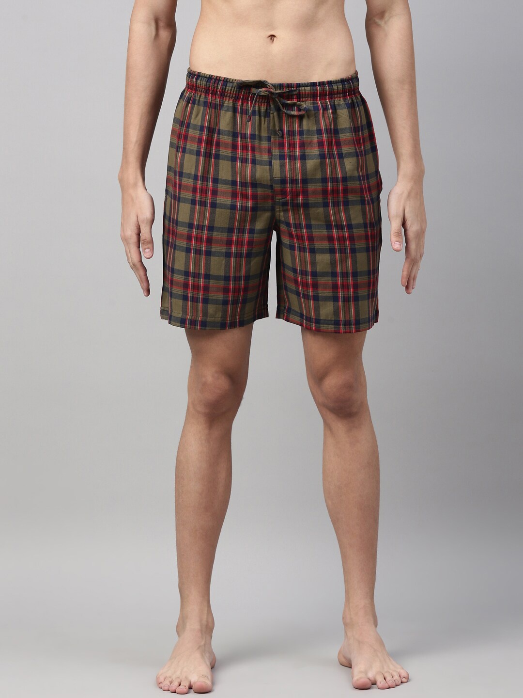 

Joven Men Green & Blue Checked Lounge Shorts