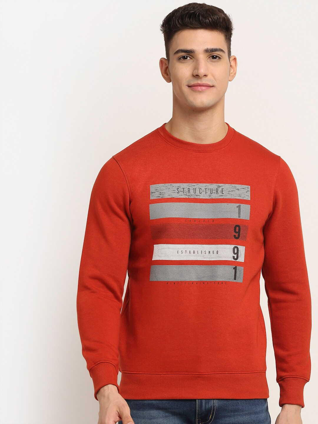 

Rodamo Men Rust & Grey Printed Sweatshirt