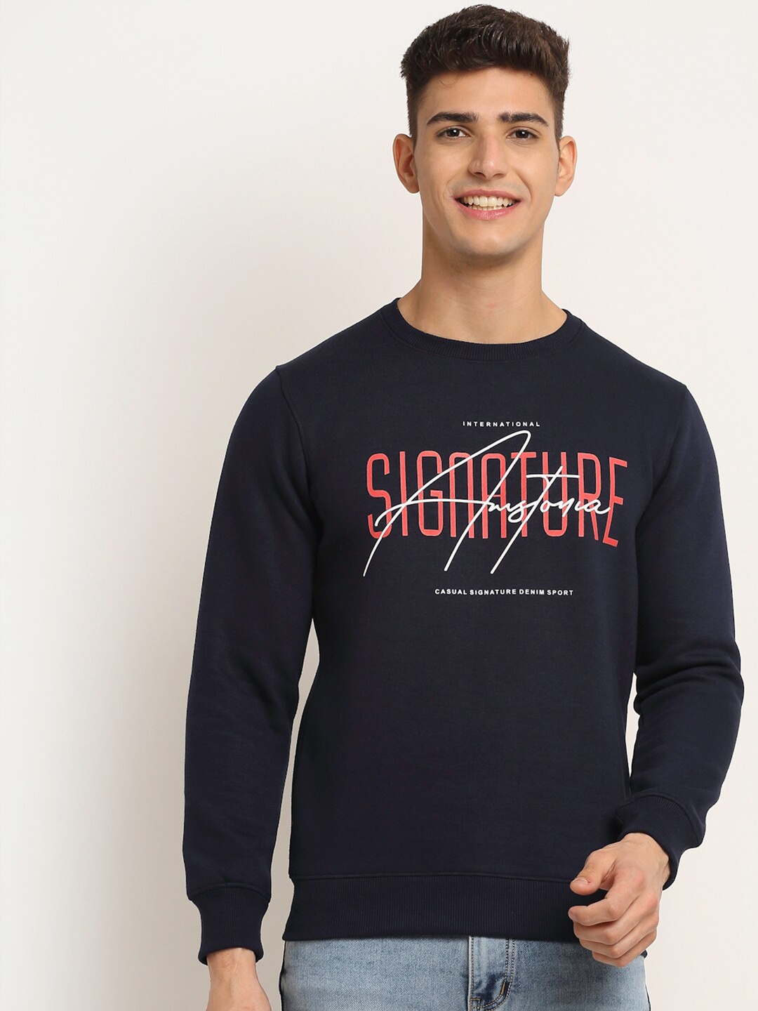 

Rodamo Men Navy Blue Printed Sweatshirt