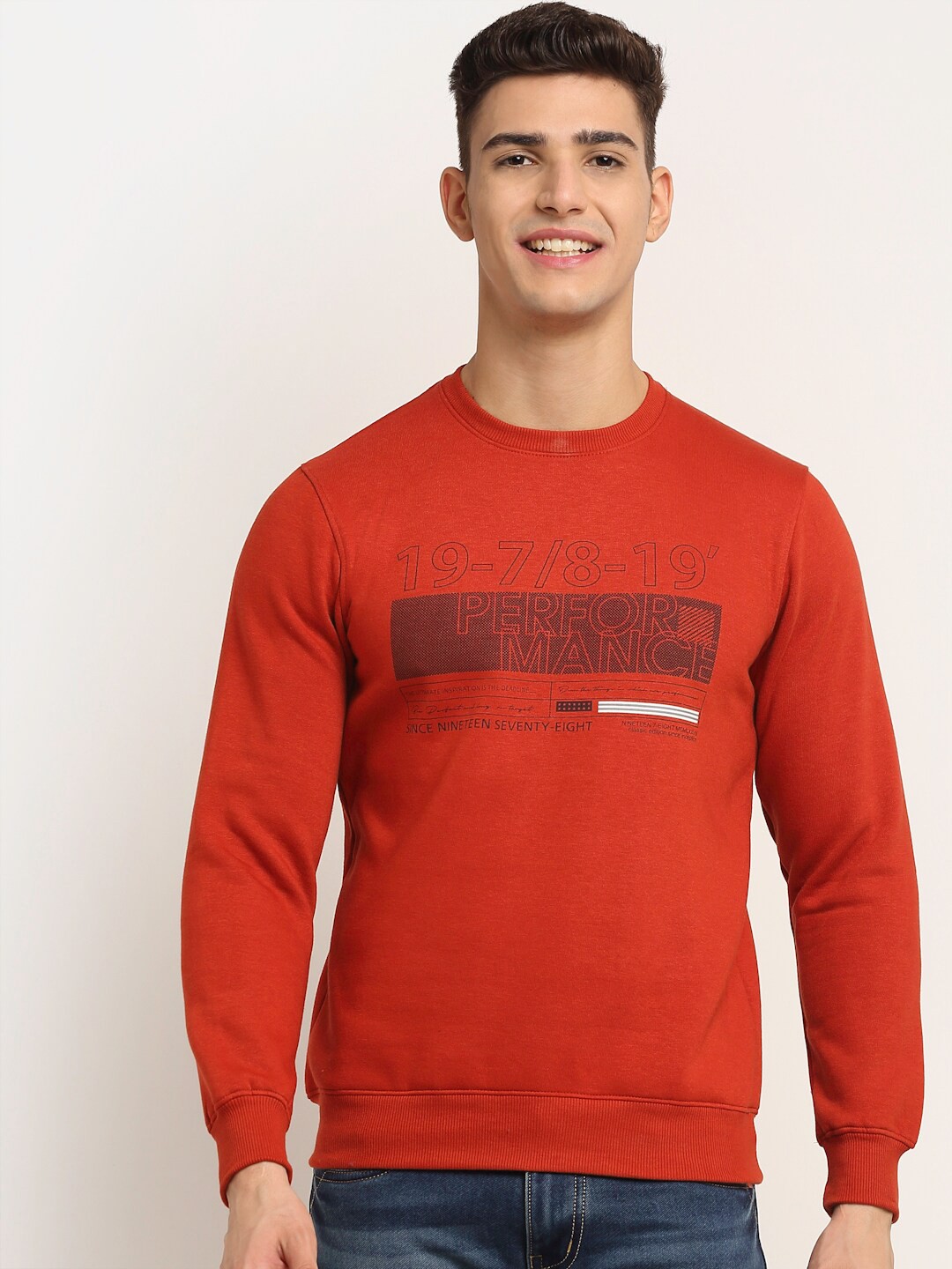 

Rodamo Men Rust Printed Sweatshirt