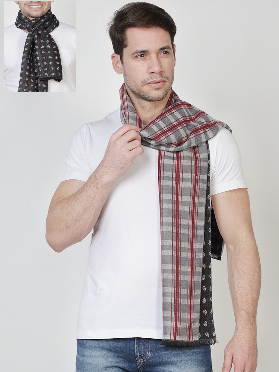 

Alvaro Castagnino Men Grey & Red Checked Reversible Muffler