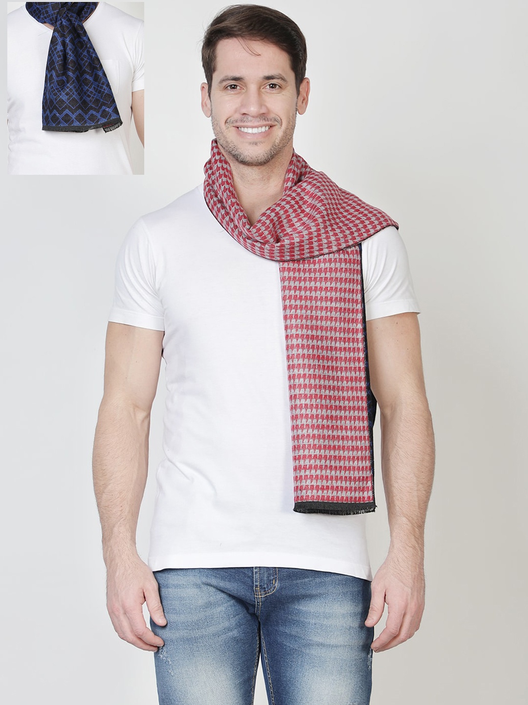 

Alvaro Castagnino Men Red & Blue Printed Reversible Woollen Muffler