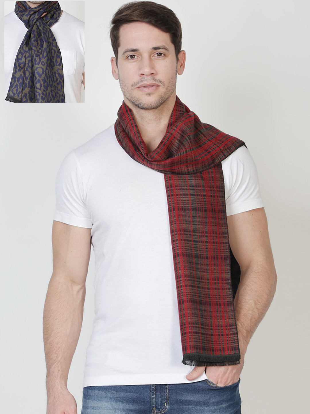 

Alvaro Castagnino Men Red & Blue Printed Reversible Muffler