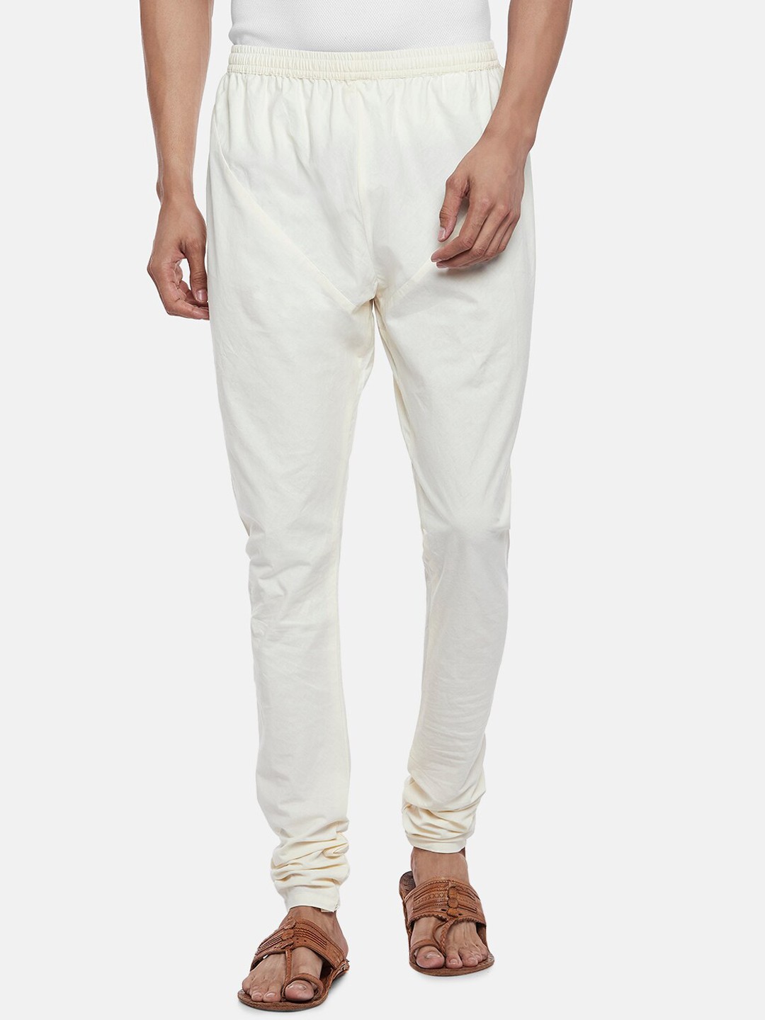 

indus route by Pantaloons Men Off White Solid Pure Cotton Churidar
