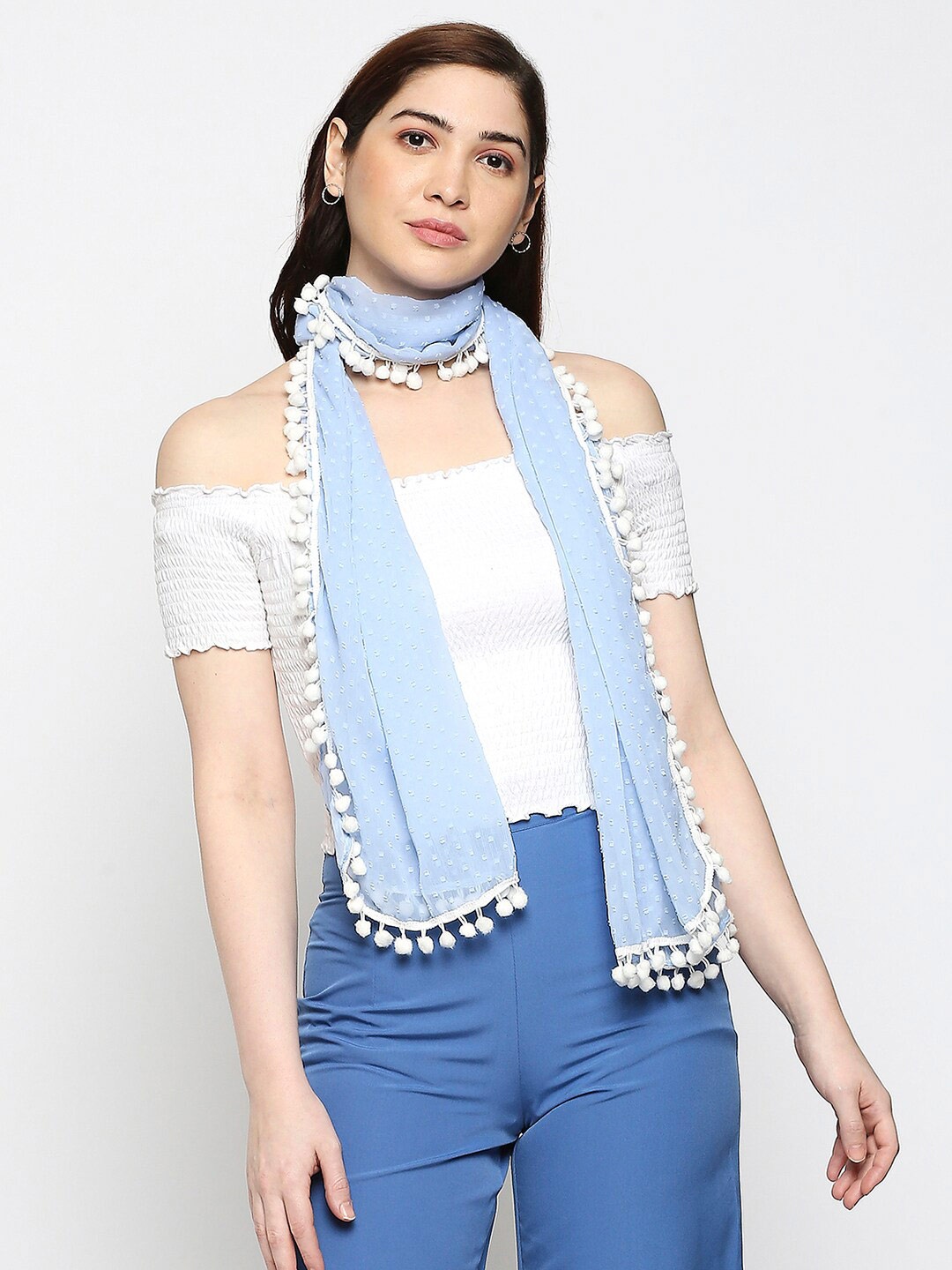 

BELLEZIYA Women Blue Embroidered Scarf