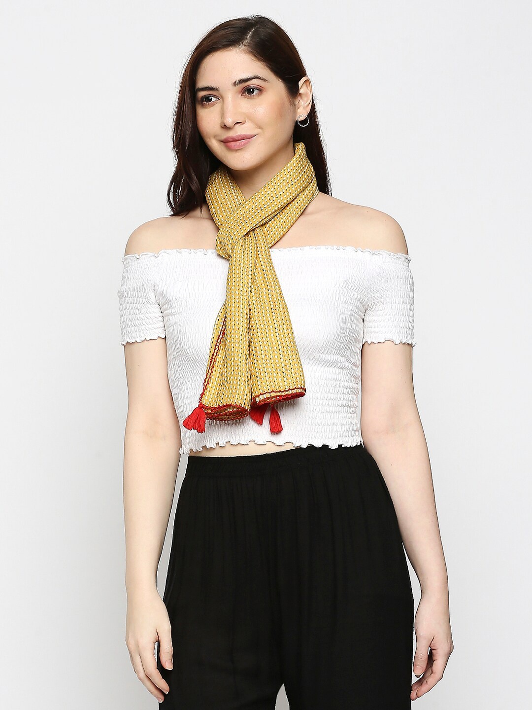 

BELLEZIYA Women Yellow Abstract Printed Scarf