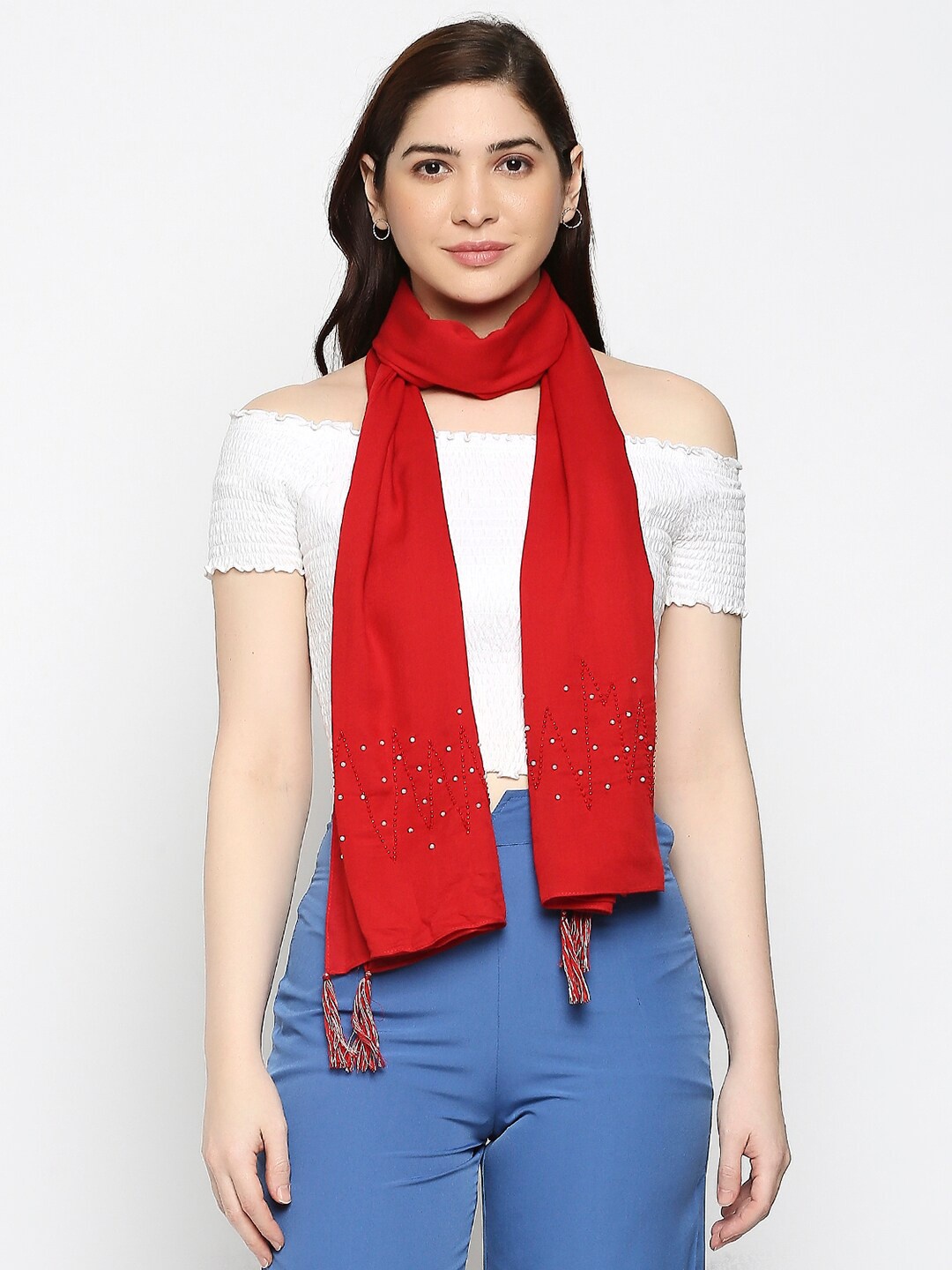 

BELLEZIYA Women Red & White Embroidered Scarf