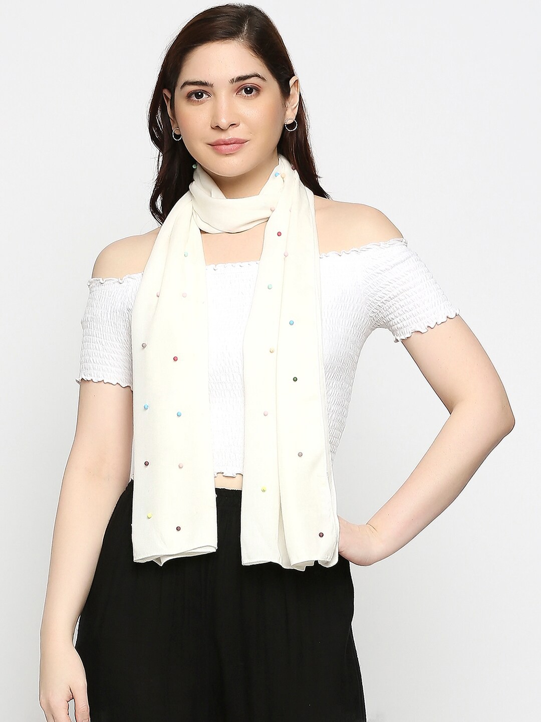 

BELLEZIYA Women White Embroidered Scarf