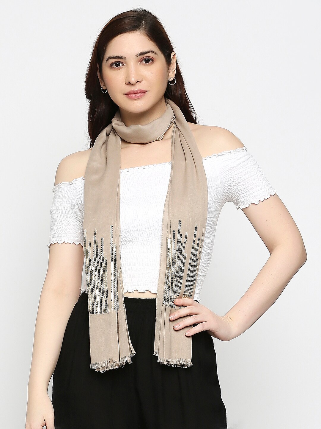 

BELLEZIYA Women Brown & Silver-Toned Scarf