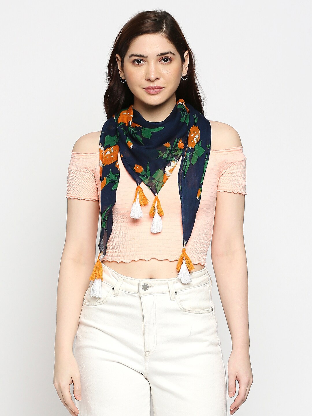 

BELLEZIYA Women Blue & Orange Printed Scarf