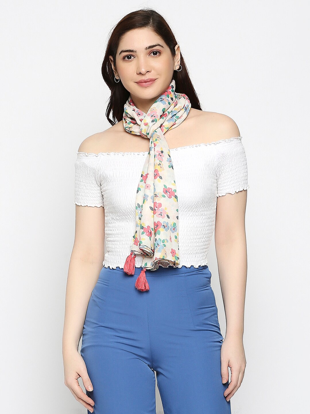 

BELLEZIYA Women White & Pink Printed Scarf