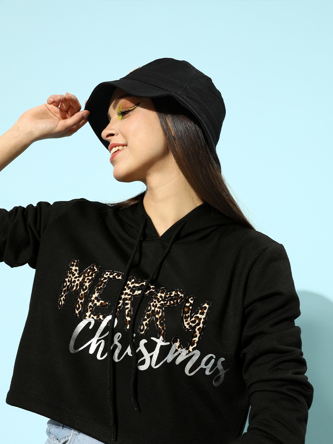 

KASSUALLY Women Stylish Black Typography Christmas Update Sweatshirt