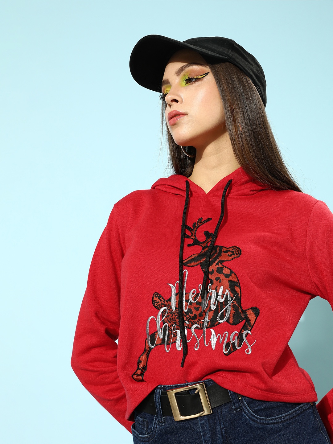 

KASSUALLY Women Gorgeous Red Typography Christmas Update Sweatshirt