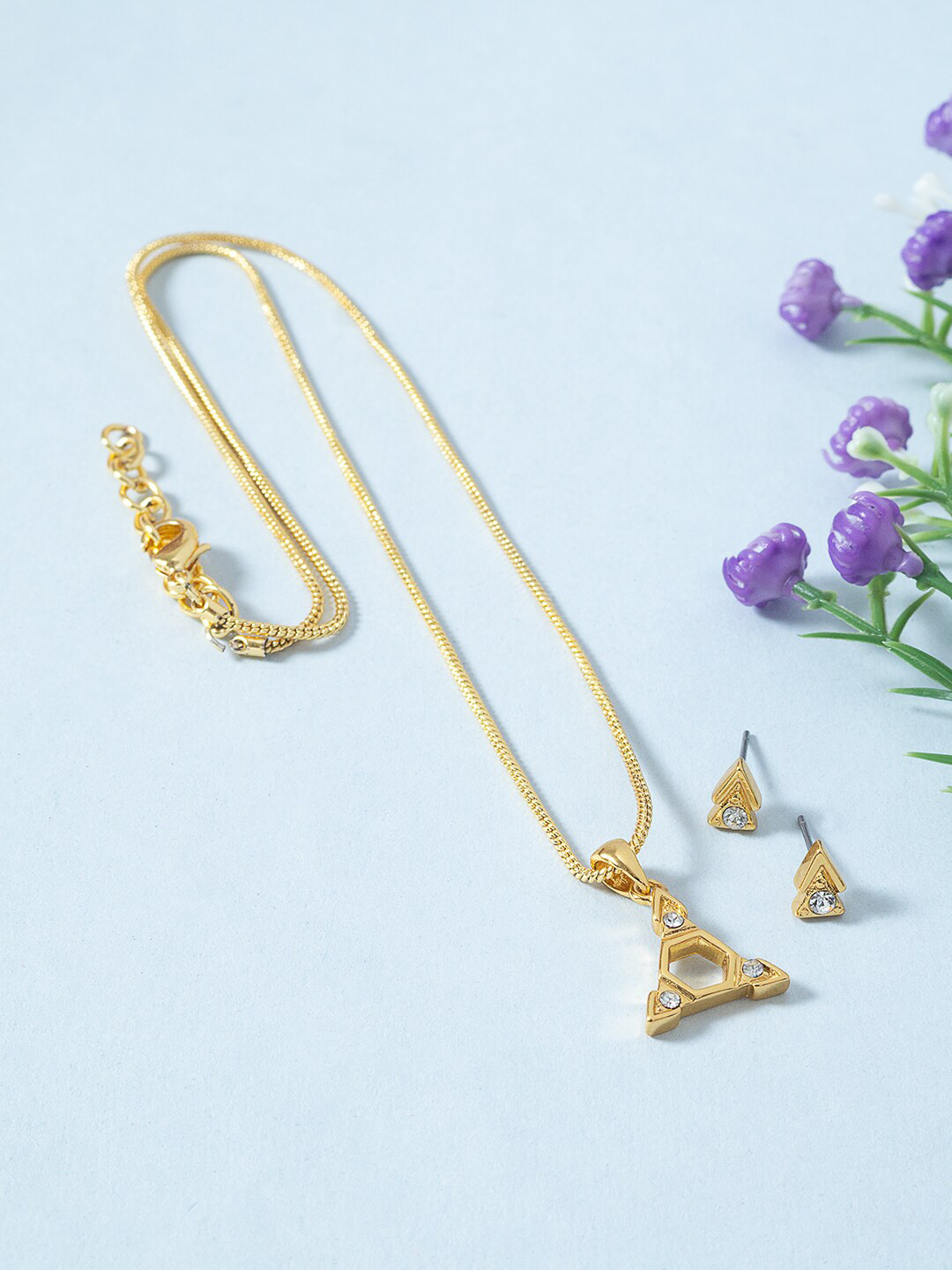 

Golden Peacock Gold-Toned White Stone Studded Jewellery Set