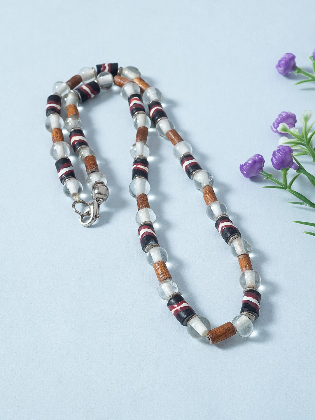 

Golden Peacock White & Brown Beaded Necklace