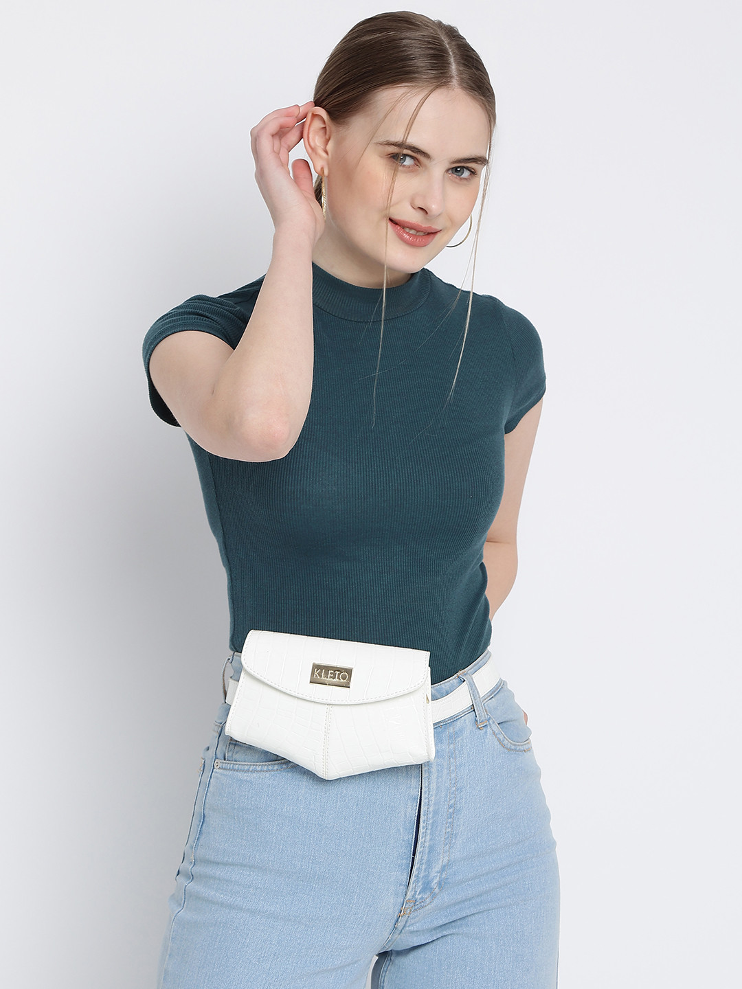 

KLEIO Croco Pattern Waist Sling Bag, White