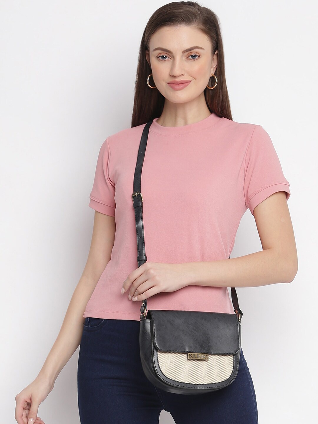

KLEIO Jute Canvas Saddle Sling Bag, Black