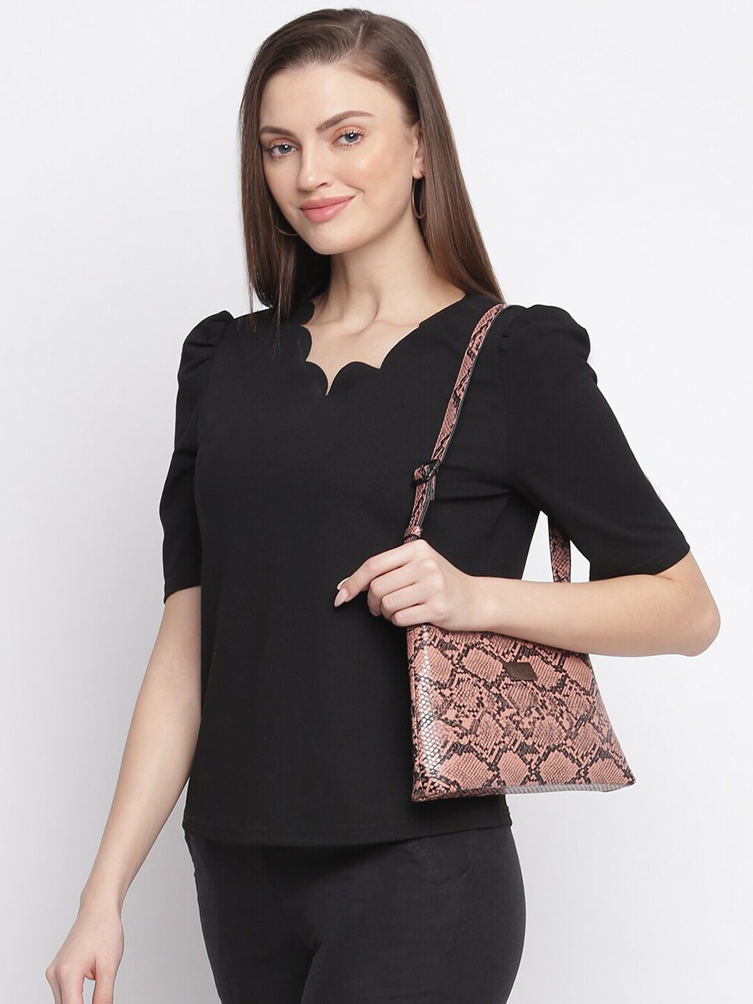 

KLEIO Sleek Snake Printed Sling Shoulder Bag, Peach