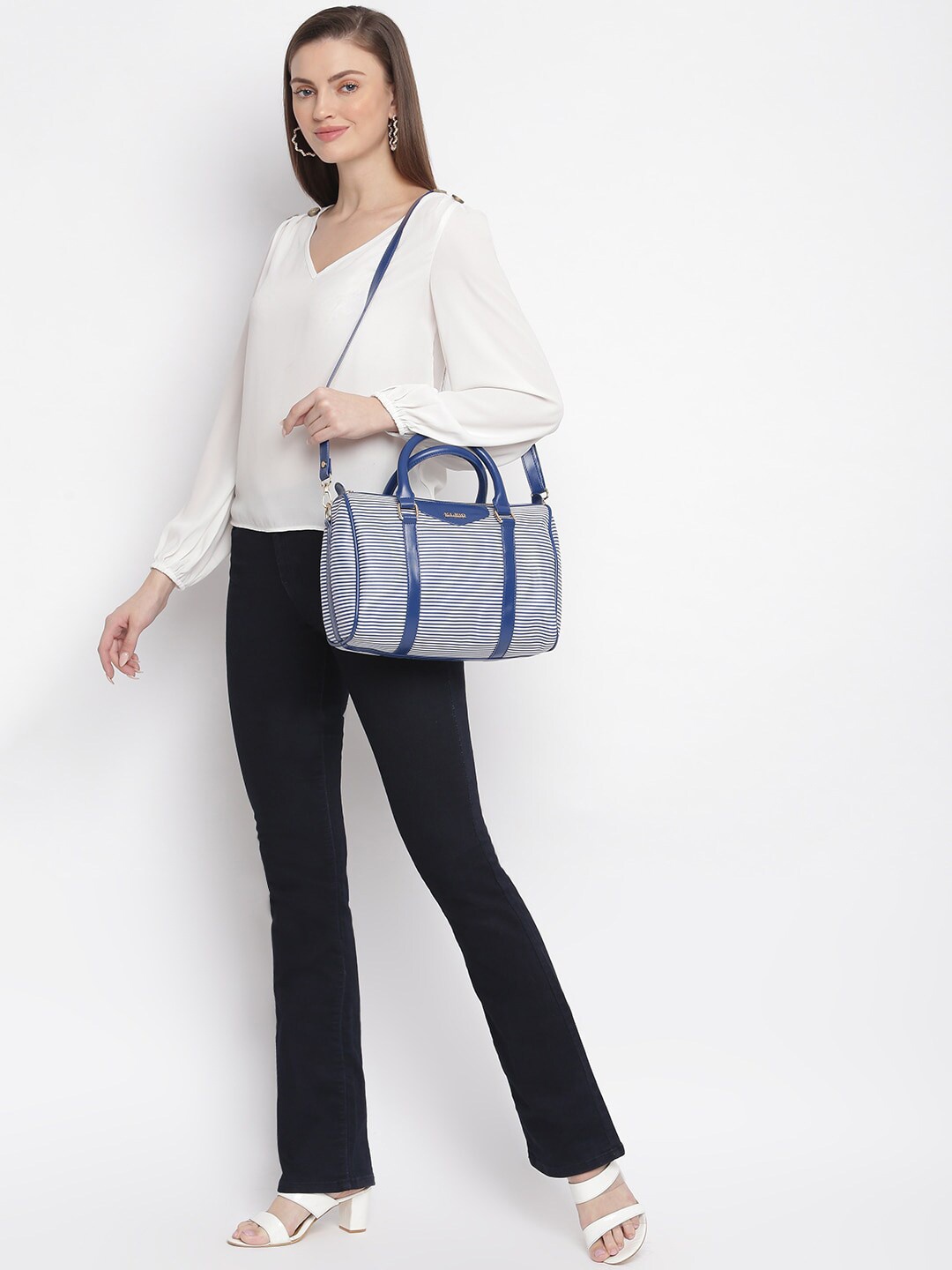

KLEIO Women Striped Barrel Handheld Hand Bag, Blue