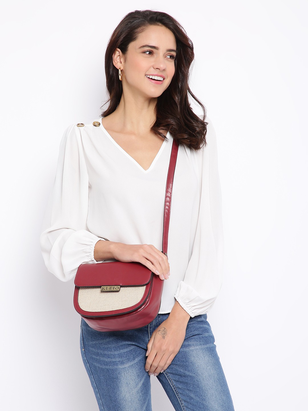 

KLEIO Jute Canvas Saddle Sling Bag, Red