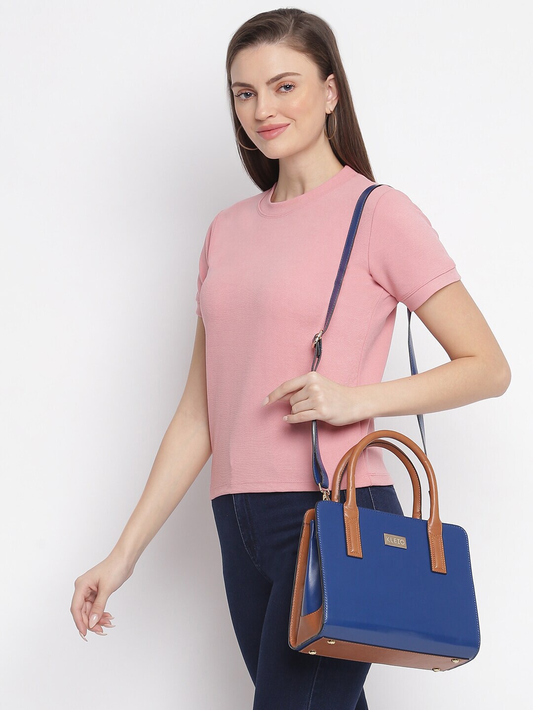 

KLEIO Colourblocked Structured Handbag, Blue