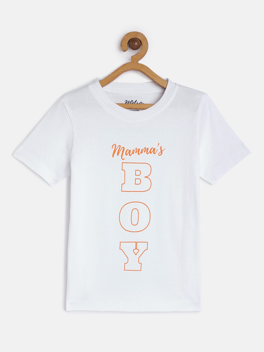 

METRO KIDS COMPANY Boys White & Orange Typography Printed T-shirt