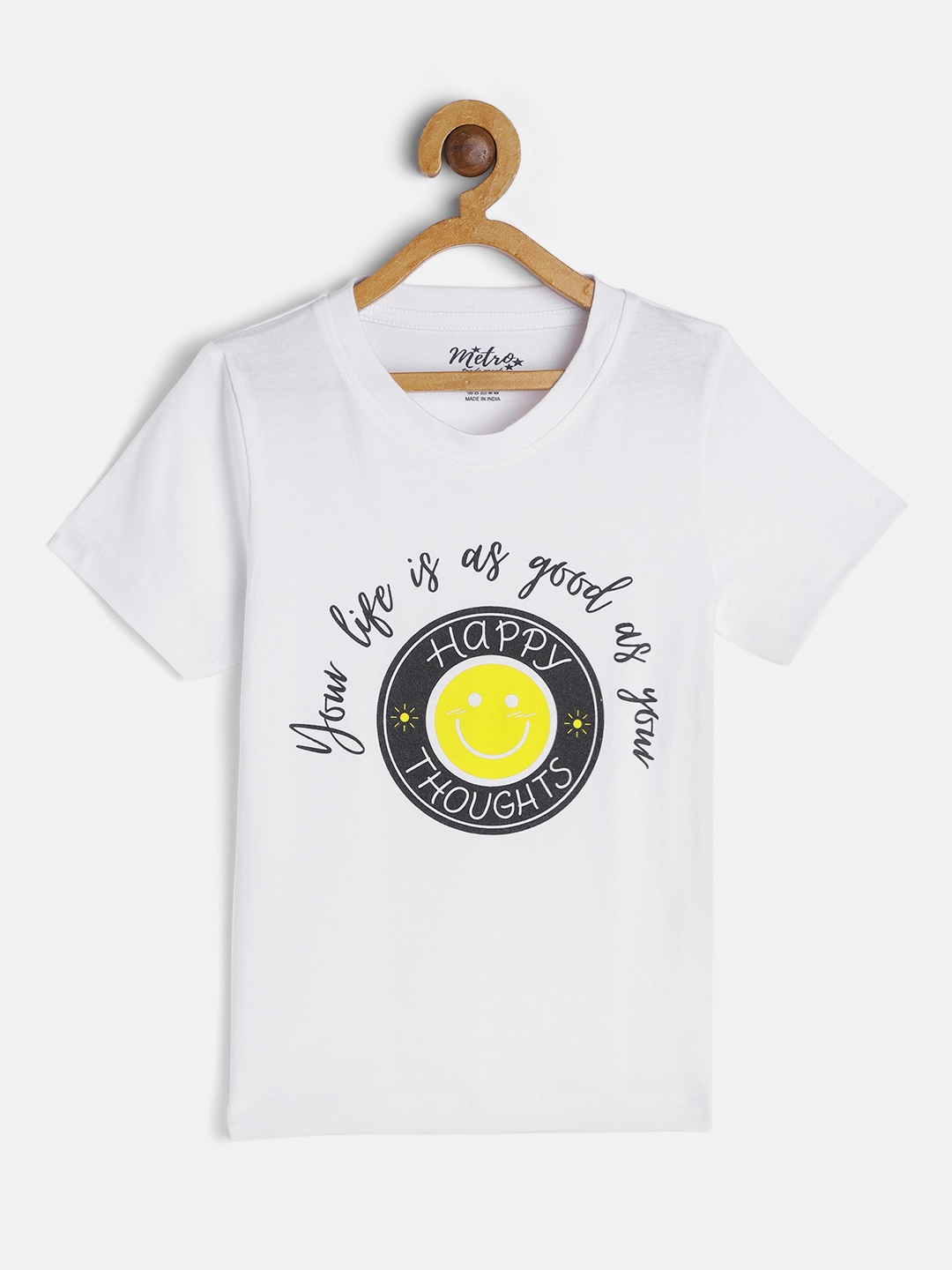 

METRO KIDS COMPANY Boys White & Black Typography Printed T-shirt